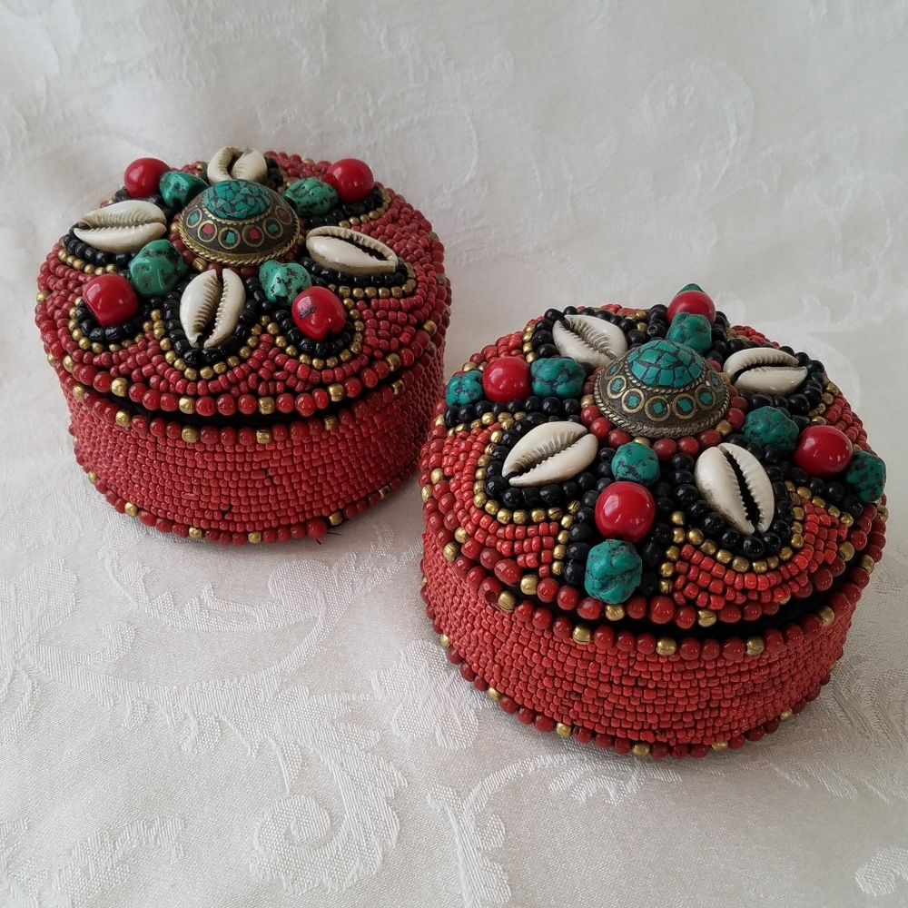 Beaded and Shell Tibetan Jewelry Boxes